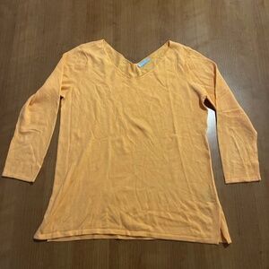 J. McLaughlin Women’s Orange Cashmere Blend V Neck Light Sweater XS Preppy Coast